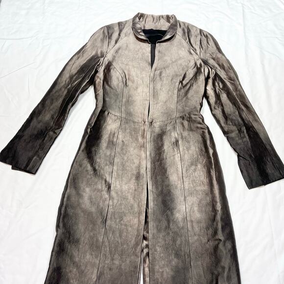 Juan Carlos Obando Hand Dyed Bronze Evening Coat Women 12 Wool Silk Trench - Picture 6 of 14